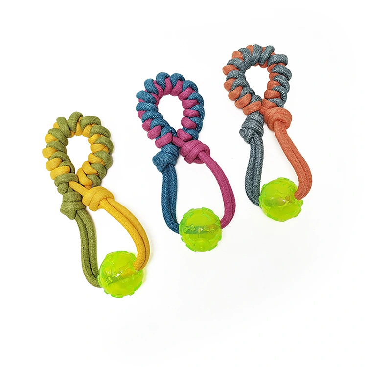 Rope dog toy na may TPR ball